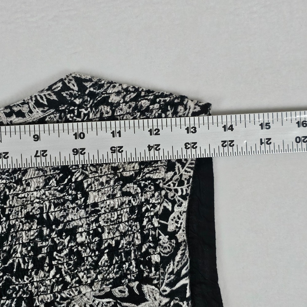 Lucky Brand Womens Black White Floral Woodblock Sleeveless Smocked Top 7W64682 L - Picture 10 of 11